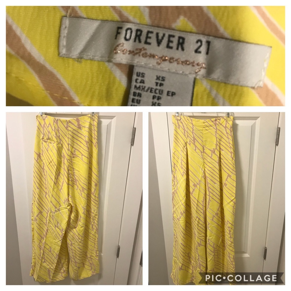 Yellow, white, & tan abstract print flare pants